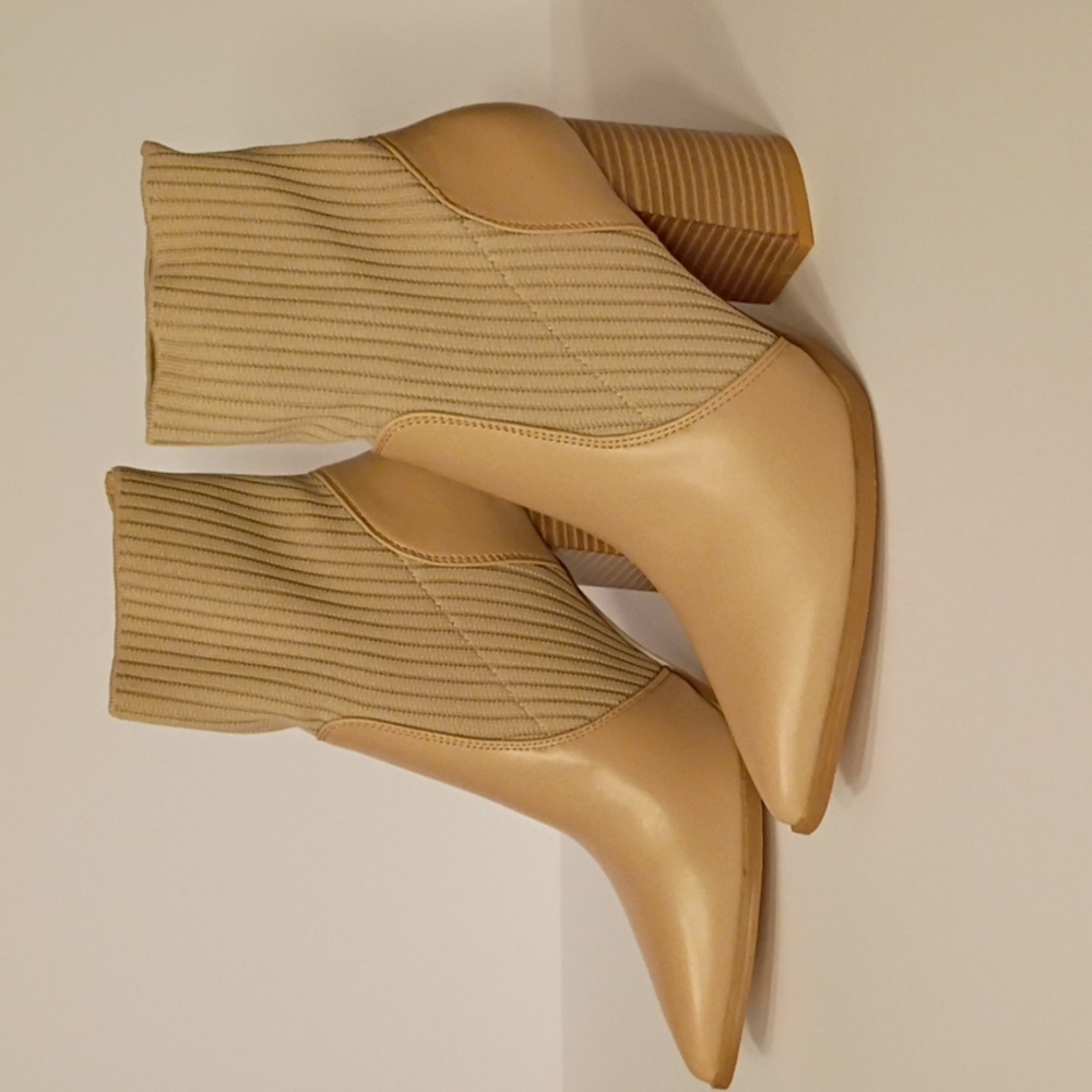 Tan chunky heel ankle boots